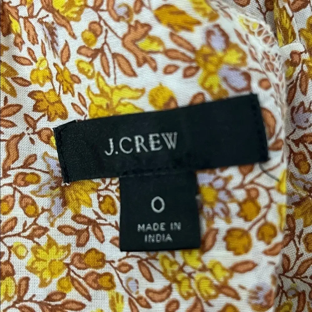 J. Crew Blouse Top Puff-sleeve V-neck Yellow Floral Size 0